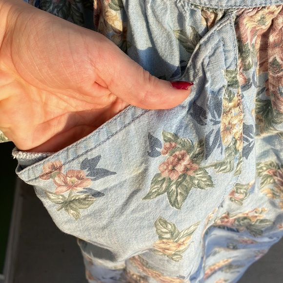 Vintage 80s 90s Floral Print Light Wash Denim Dress - Picture 4 of 6